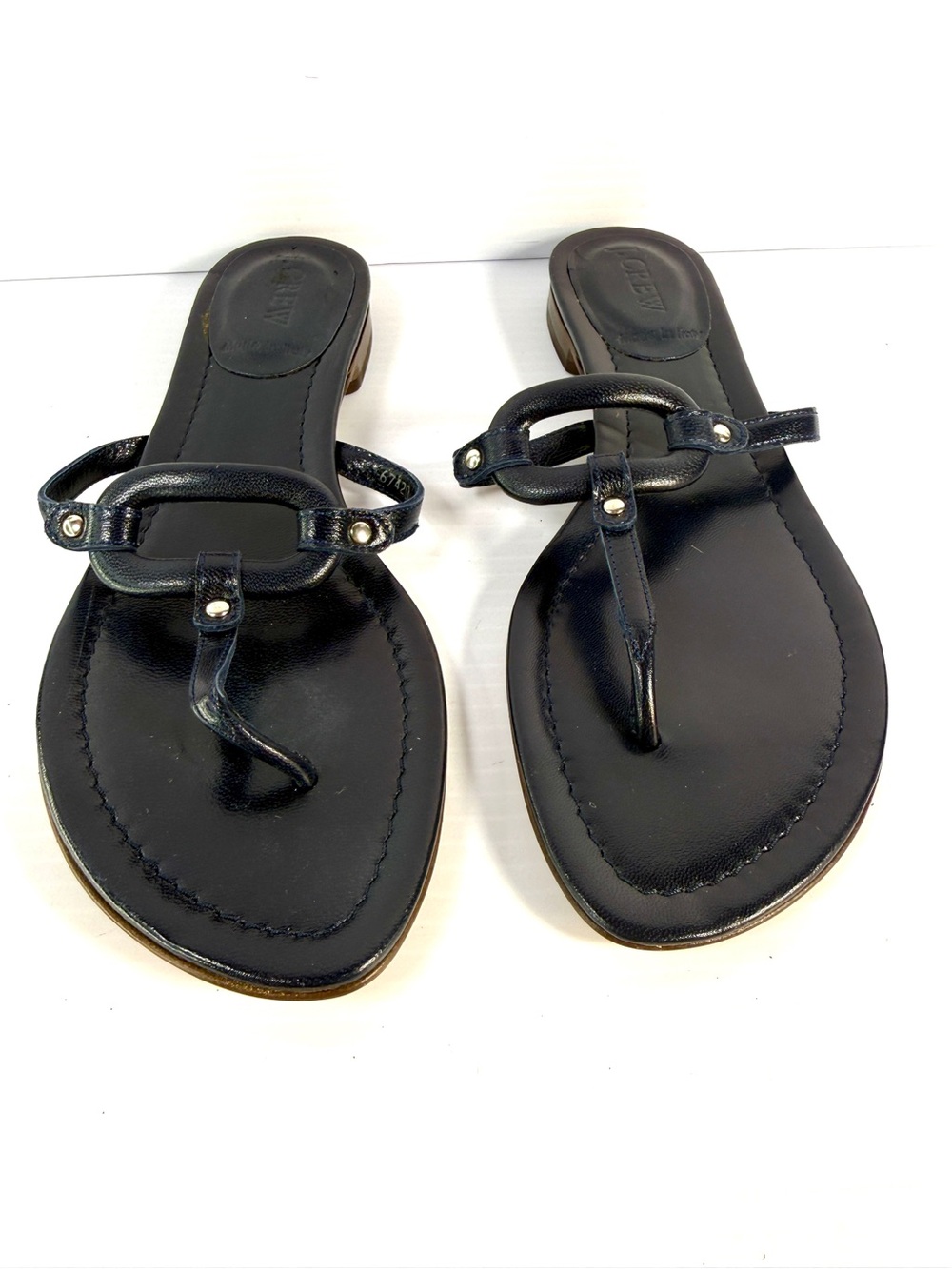 J. Crew Black Leather T-Strap Studded Women’s Sandals